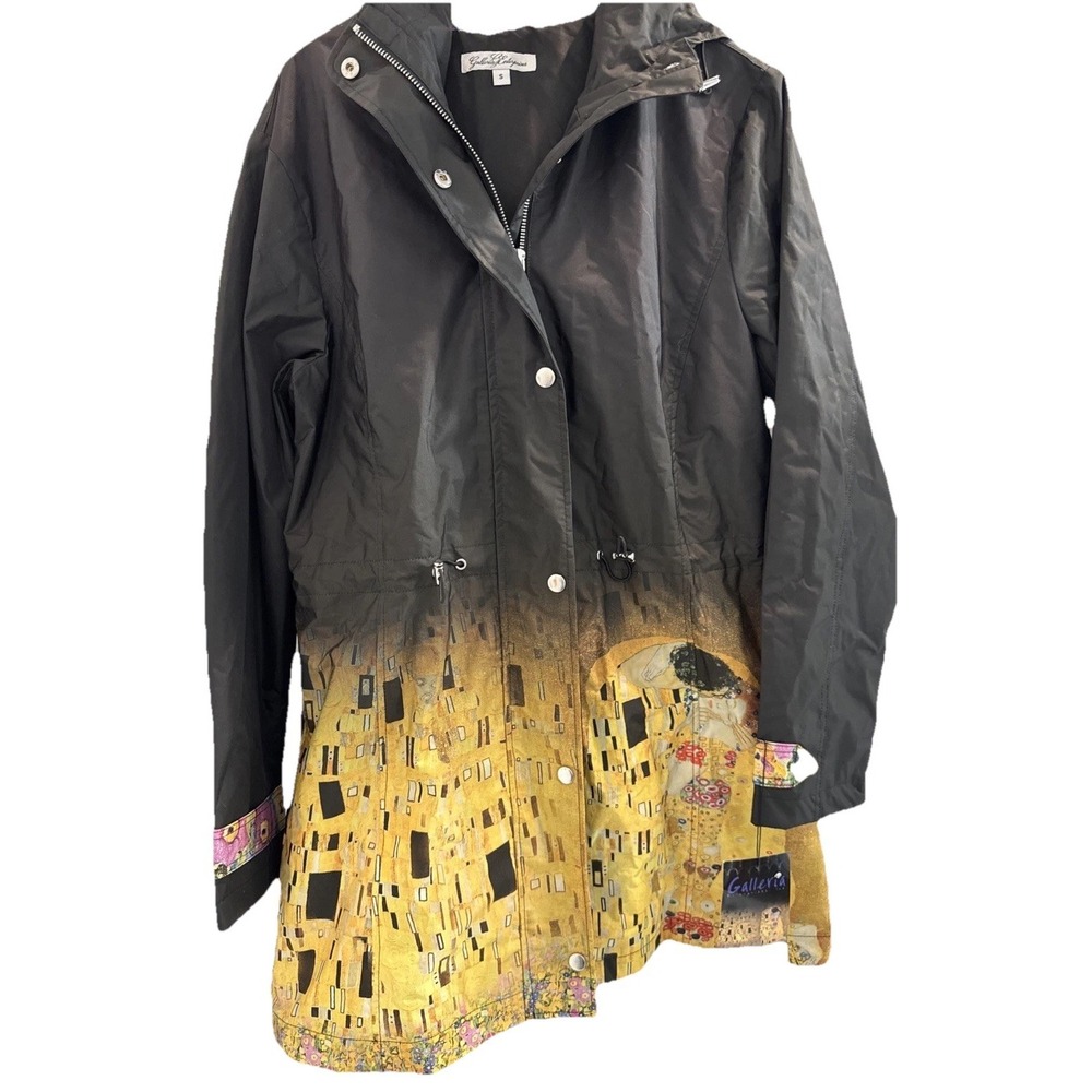 NWT Gustav Klimt "The Kiss" Spring Hooded Drawstring Rain Jacket Size S Art